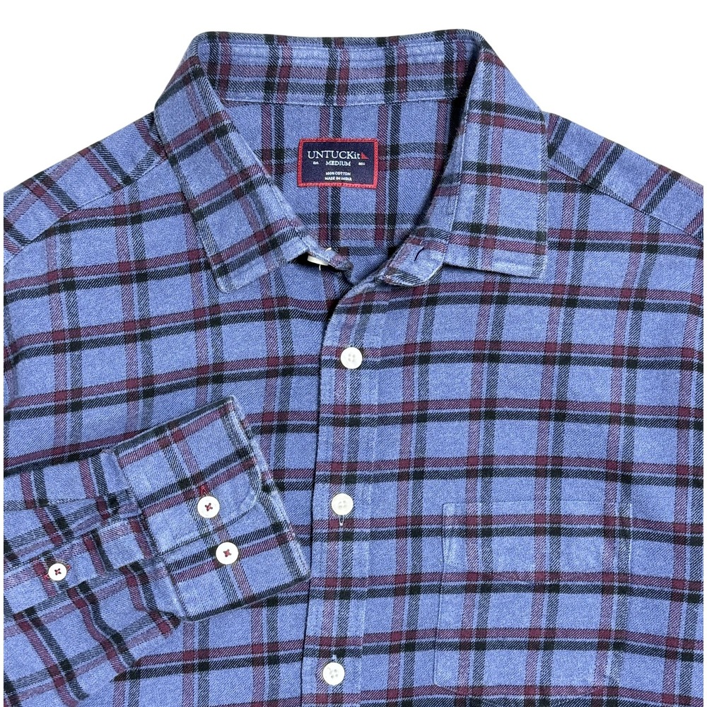 UNTUCKit Scavino Shirt Mens Medium Blue Plaid Flannel Long Sleeve Button Front